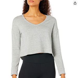 Core 10 Cloud Soft Cropped Length V-Neck Yoga Sweatshirt M NWOT gray